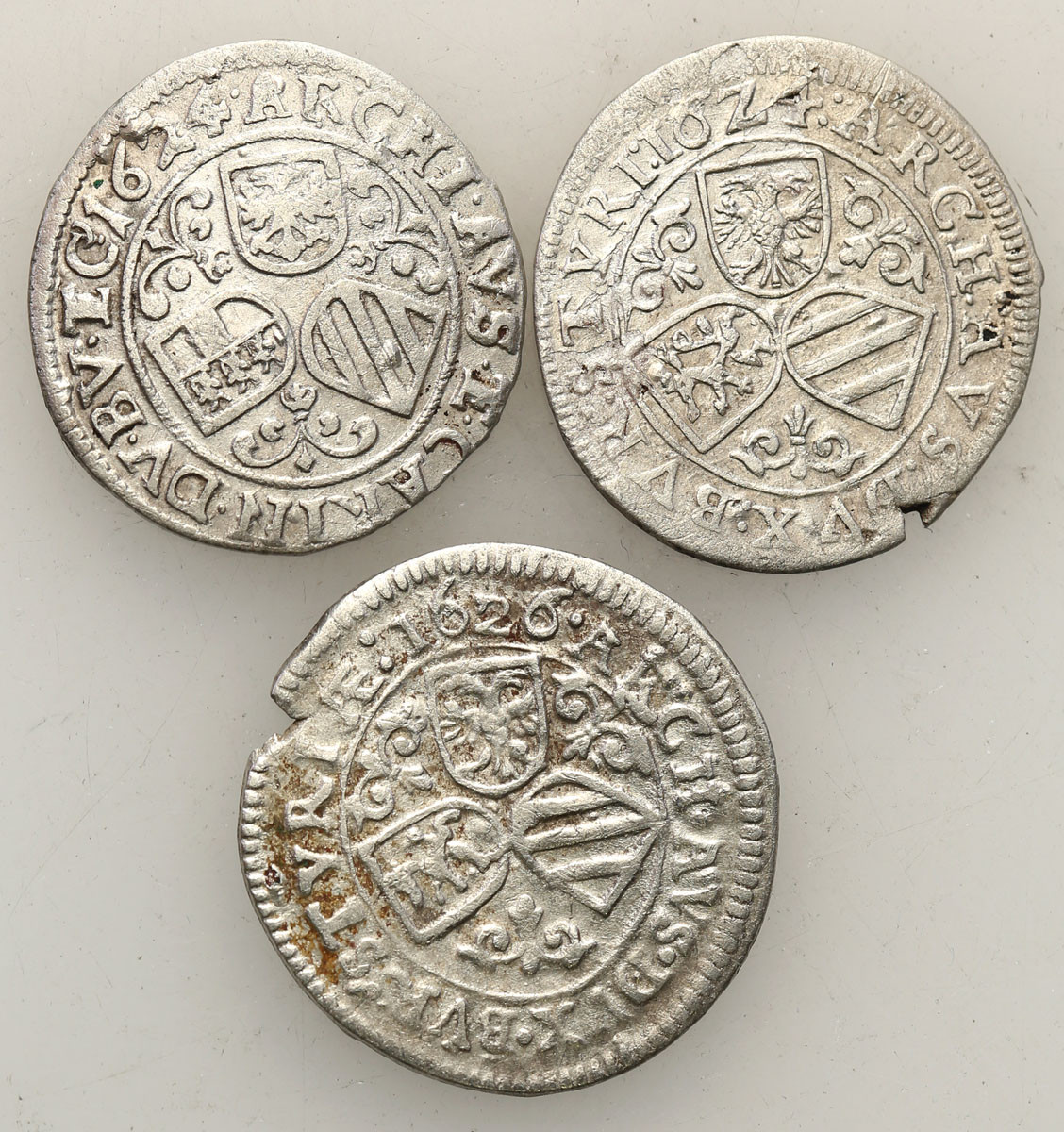 Austria, Ferdynand II (1619-1637). 3 krajcary 1624, 1626, Sankt Veit, Graz, zestaw 3 monet